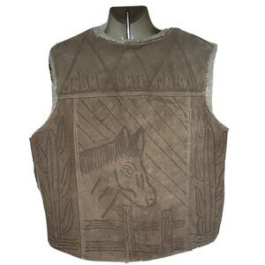 Vintage Southwestern Mens Sherpa Wool Lined Snap Front Leather Vest XL Unisex